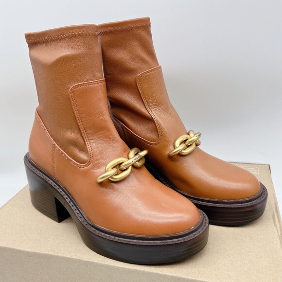 COACH Kenna Women’s Ankle Boots Platform Booties Brown Leather Block Heel US 5 B - Picture 5 of 15